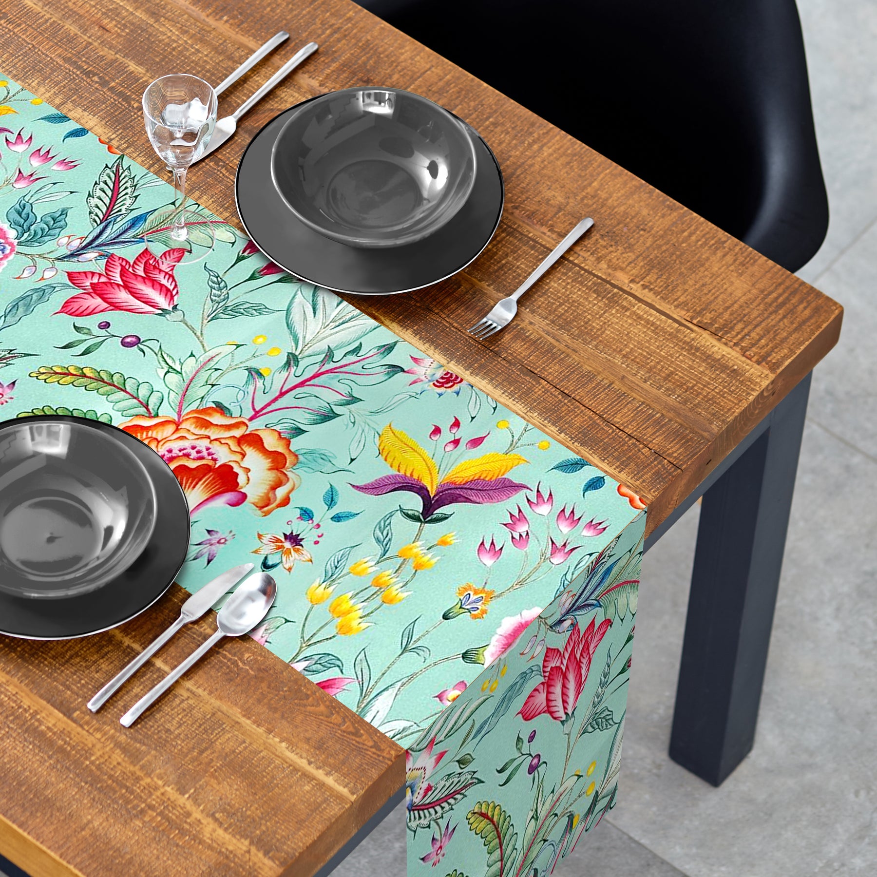 Printed Table Runner - Chintz Green and Pink