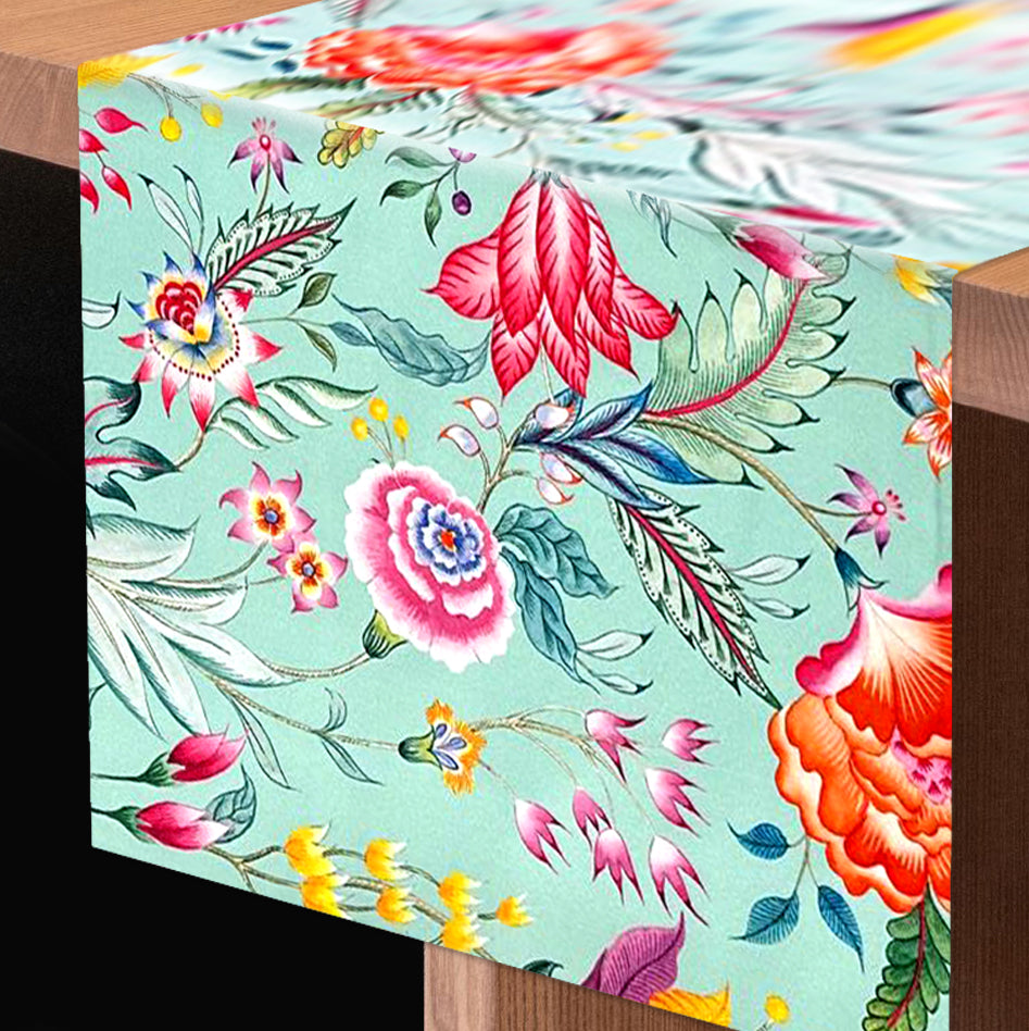 Printed Table Runner - Chintz Green and Pink