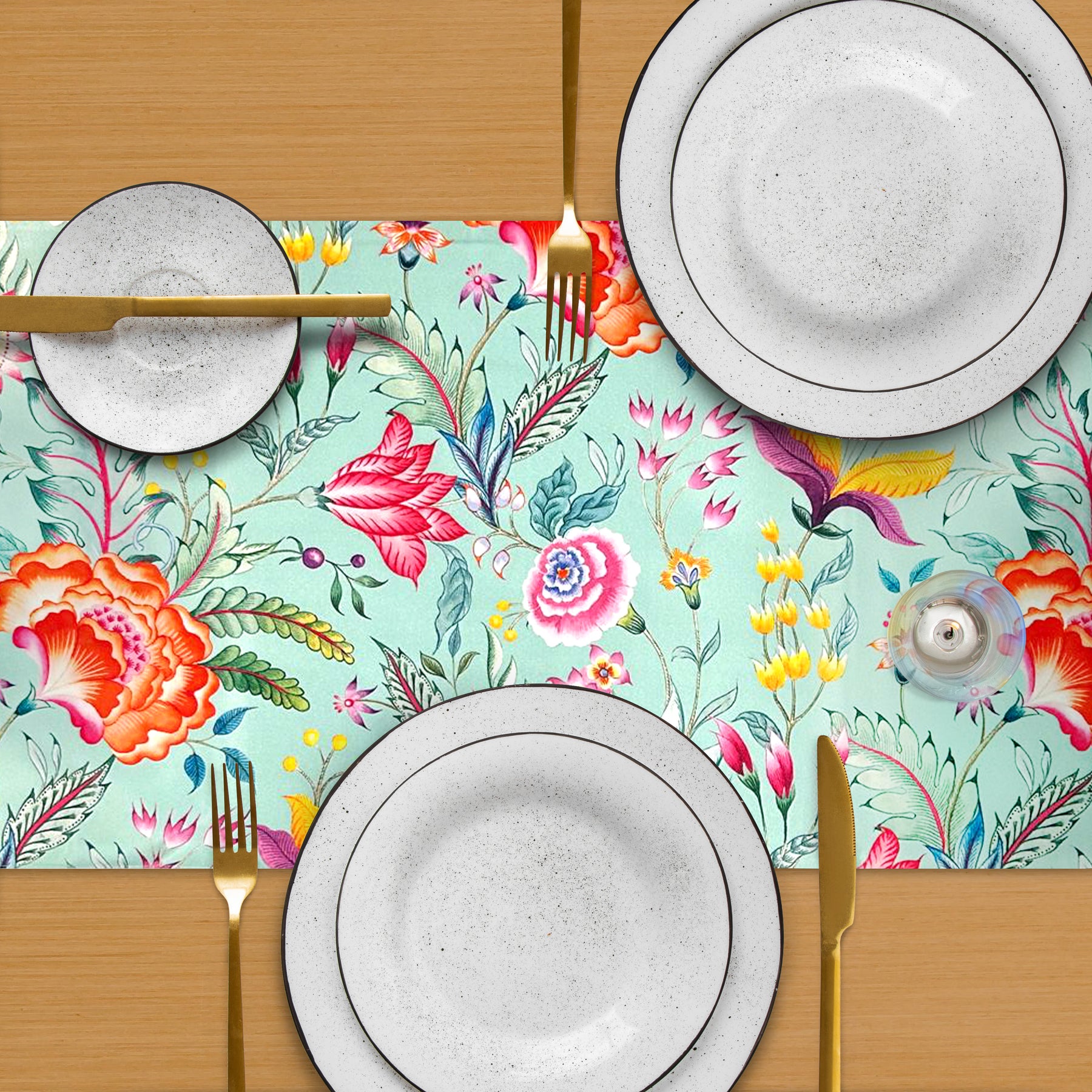 Printed Table Runner - Chintz Green and Pink