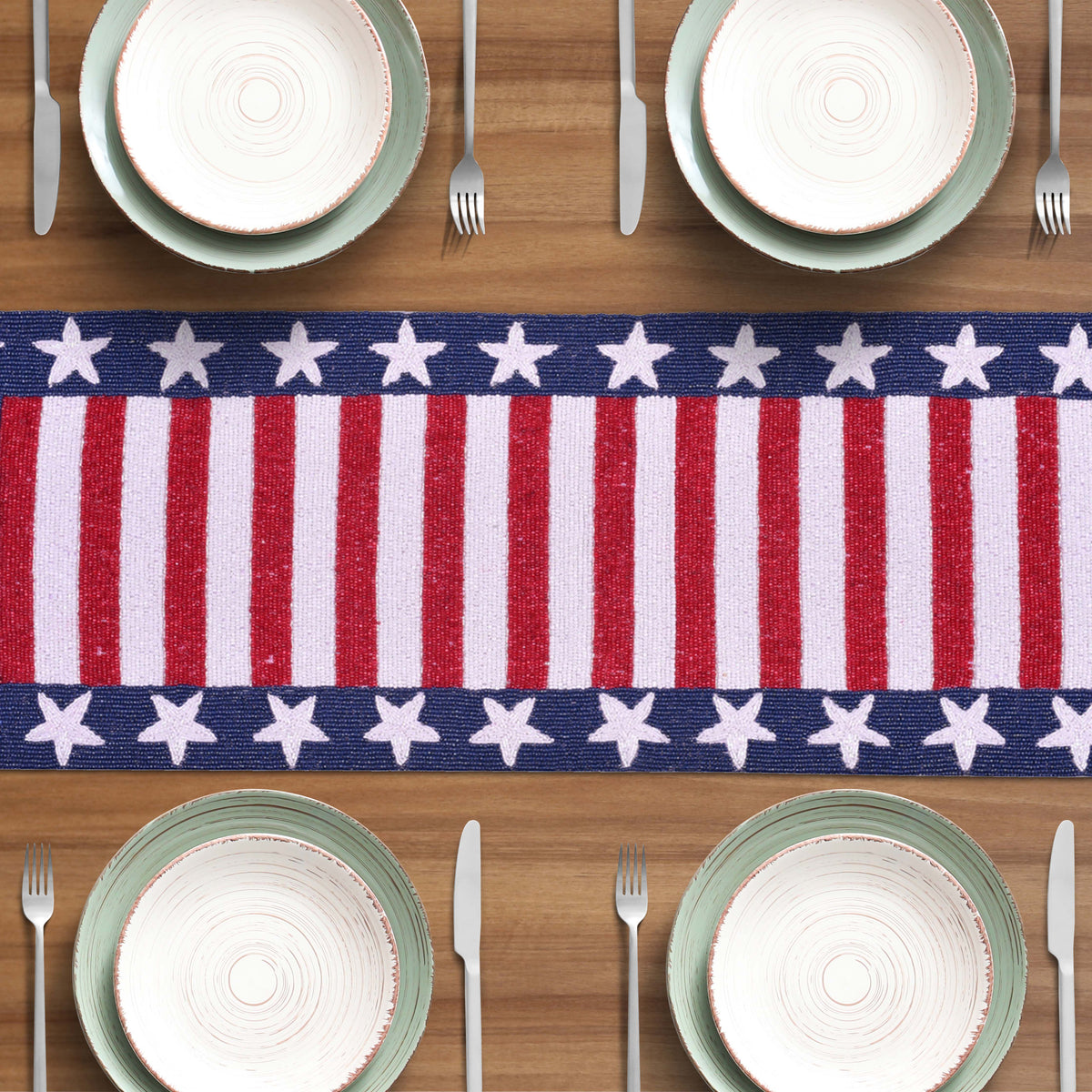 USA Flag Beaded Table Runner 13" x 54"
