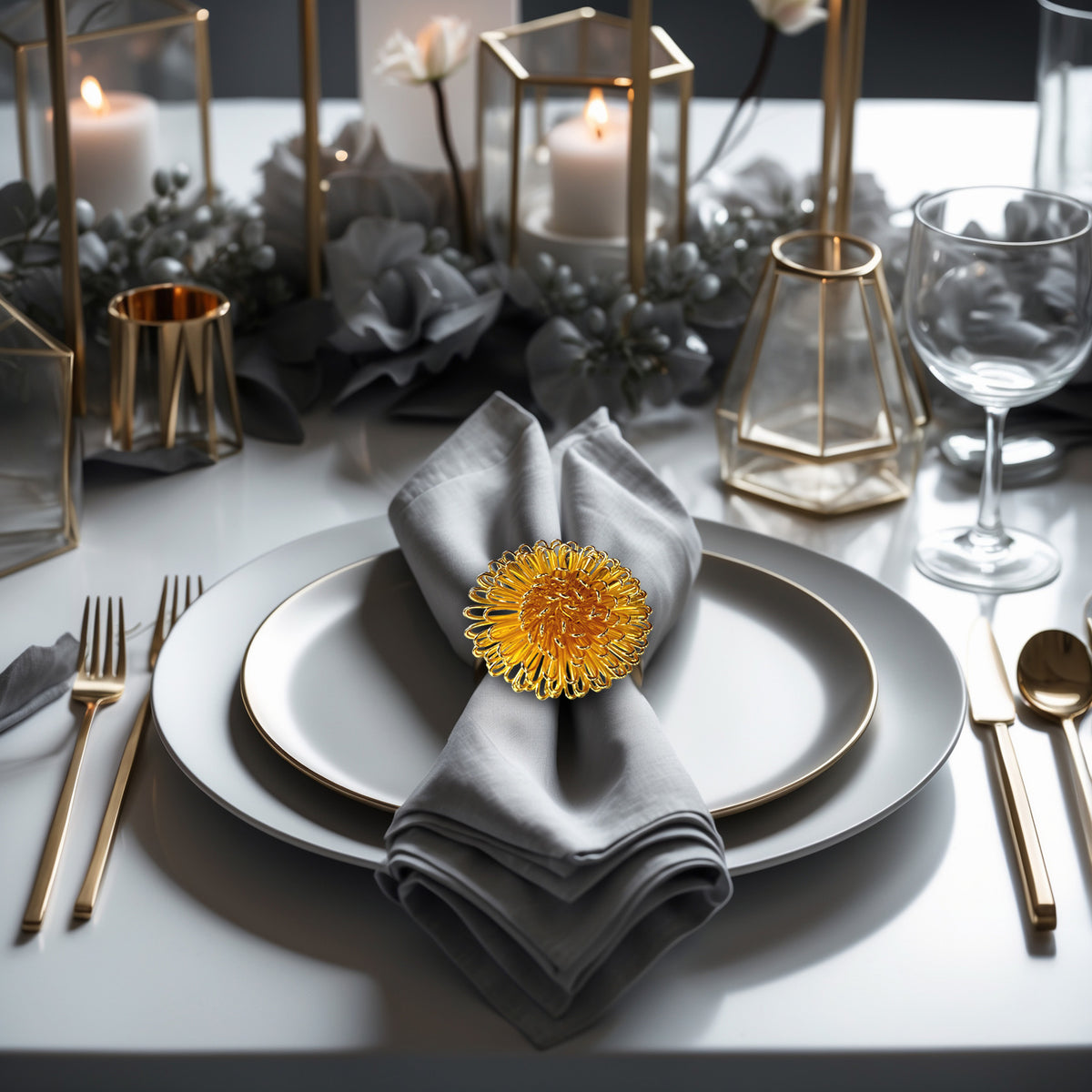 Napkin Rings in Gold Floral Design