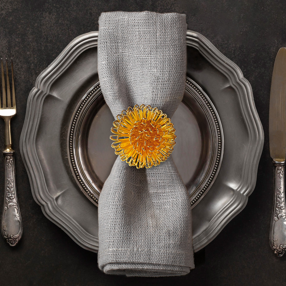 Napkin Rings in Gold Floral Design