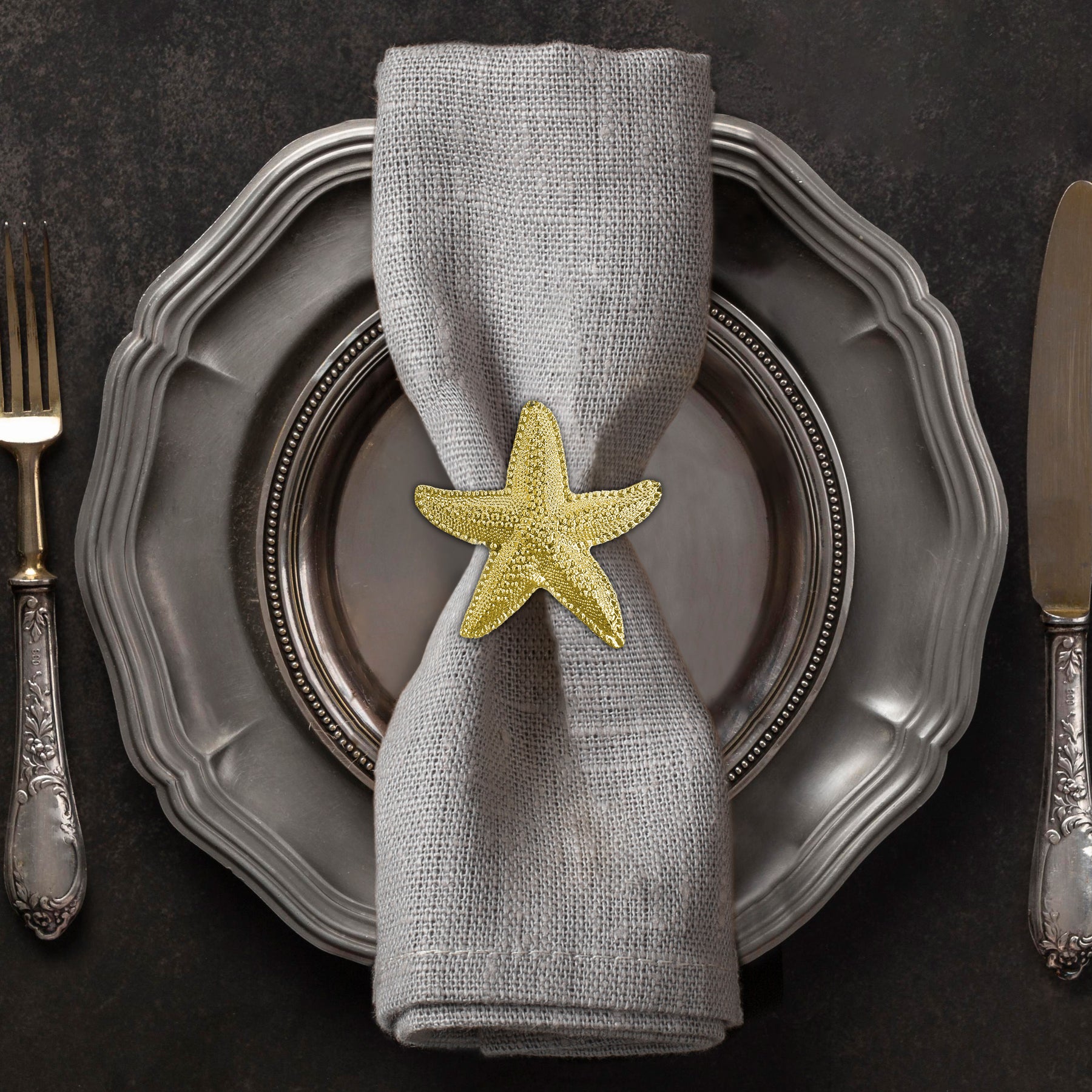Napkin Rings in Gold Star Fish Design
