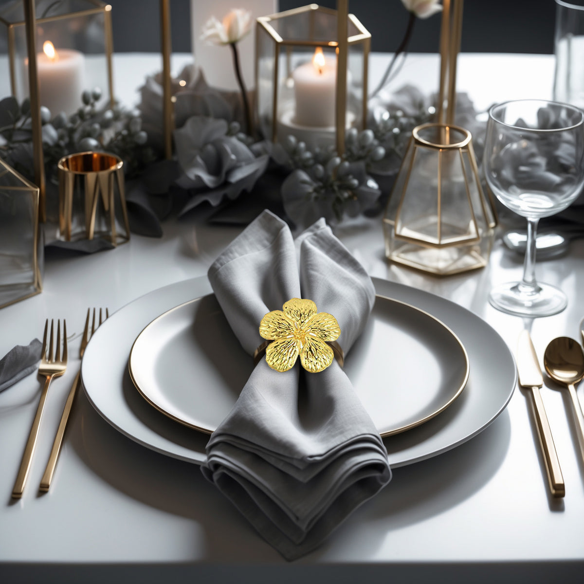 Napkin Rings in Gold Flower Design