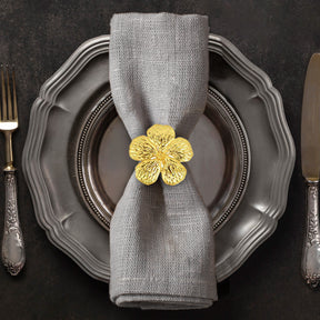 Napkin Rings in Gold Flower Design