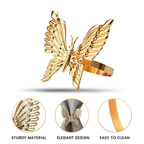 Napkin Rings in Gold Butterfly Design