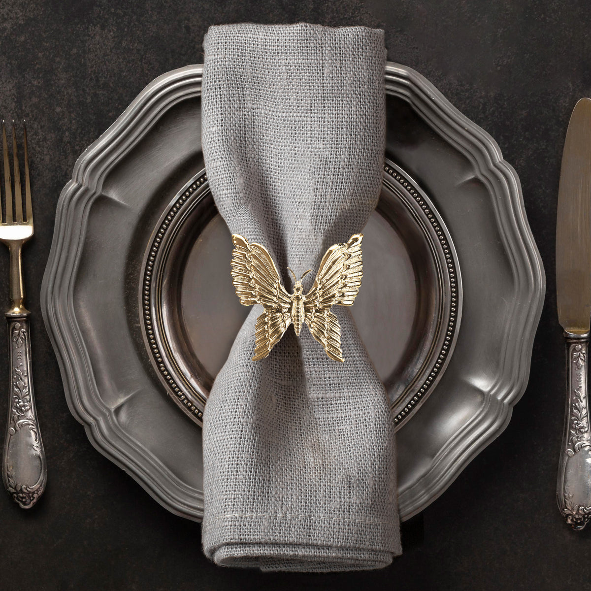 Napkin Rings in Gold Butterfly Design