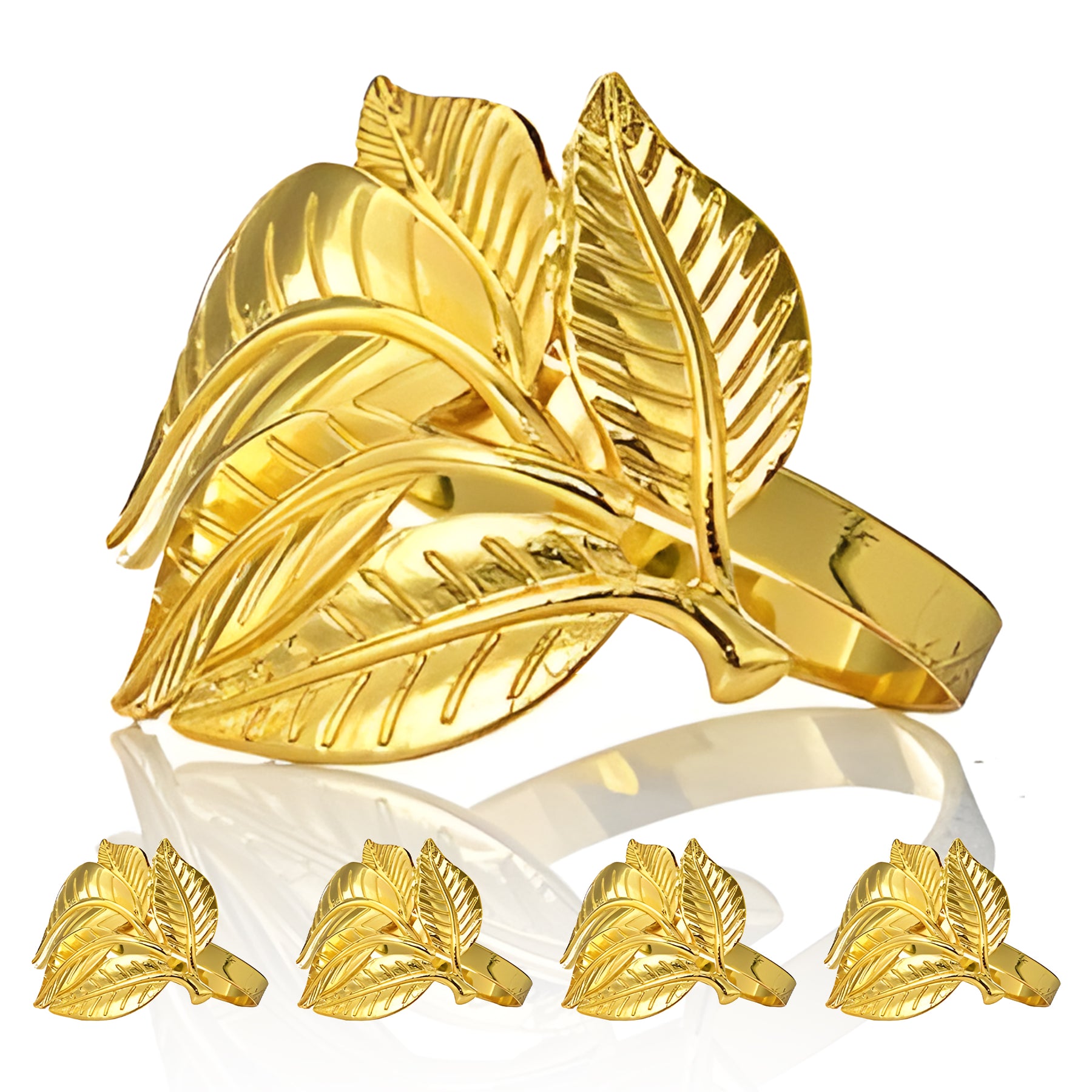 Napkin Rings in Gold Leaves Design