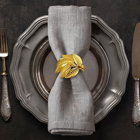 Napkin Rings in Gold Leaves Design