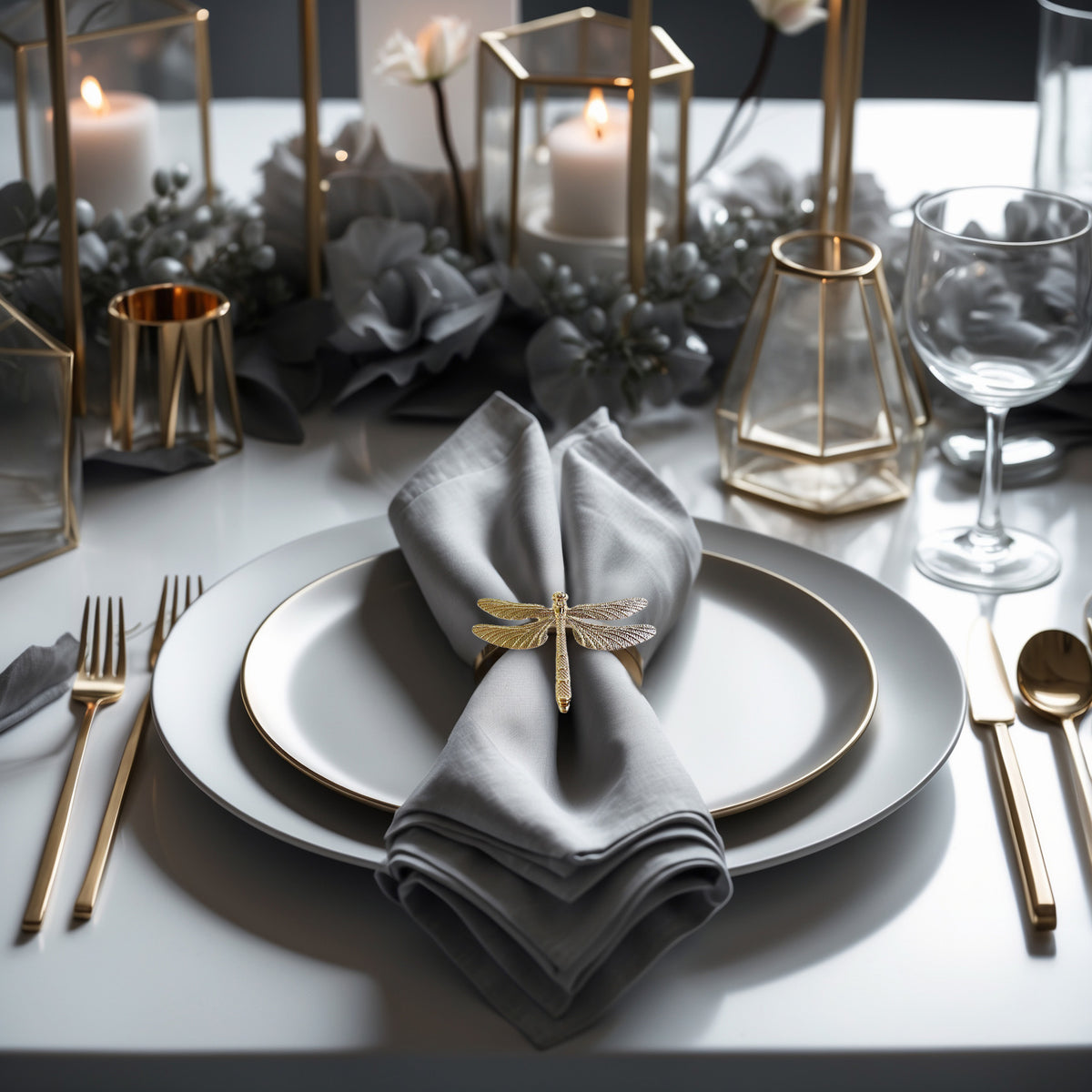 Napkin Rings in Gold Dragon Fly Design
