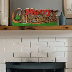 Merry Christmas Handmade Wooden Sculpture