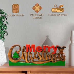 Merry Christmas Handmade Wooden Sculpture