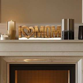 I Love Mom Handmade Wooden Sculpture