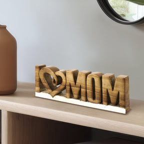 I Love Mom Handmade Wooden Sculpture