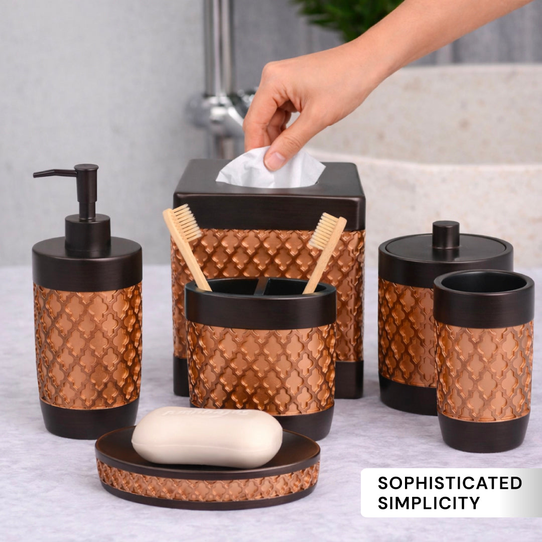 Elegant modern bathroom décor accessories set of 6 from The Wally Collection, featuring stylish bath accessories in a sleek design.