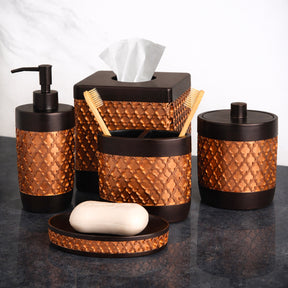 Elegant modern bathroom décor accessories set of 6 from The Wally Collection by AH7006, includes soap dispenser, tumbler, and accessories.