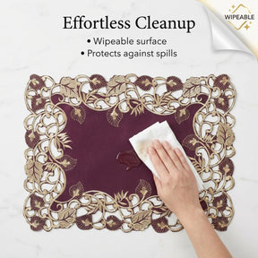 Plum Gold Placemats – Rustic Table Placemats 12x18 inch | Embroidered Dining Decor