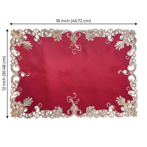 Burgundy Gold Placemats – Embroidered Linen Set | Rustic Vintage Table Decor 12x18 Inch