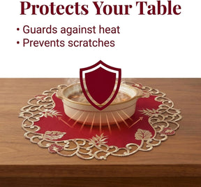 Burgundy Gold Doilies – Rustic Table Decor 15 Inch Embroidered Table Mats