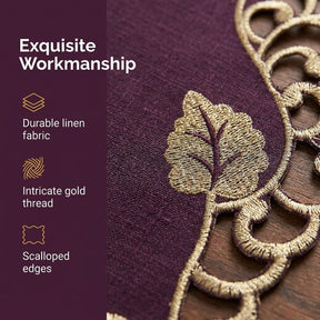 Plum Gold Table Doilies – Velvet Plum Embroidered Doilies for Rustic Table Decor