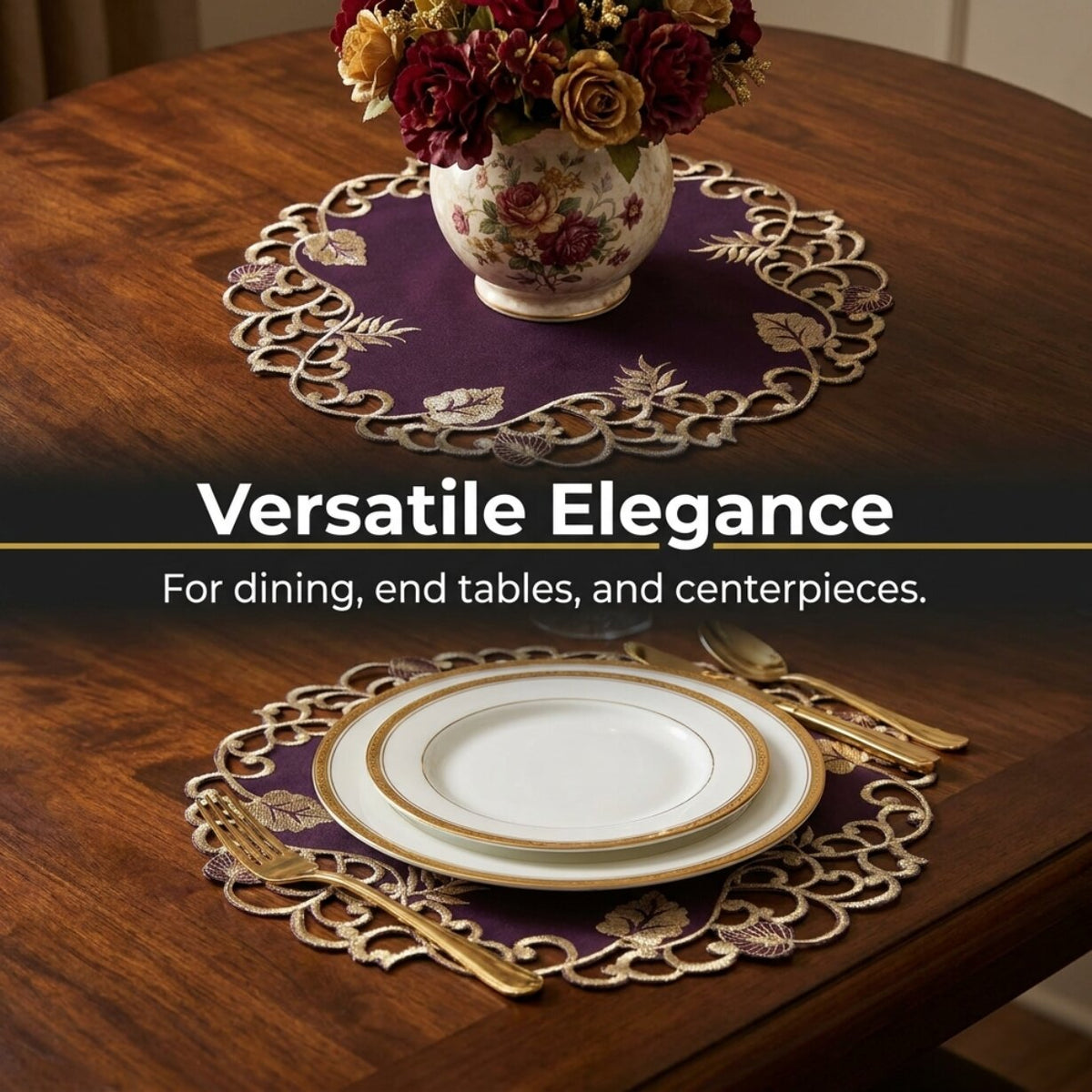 Purple Gold Doilies – Velvet Plum, 15 Inch