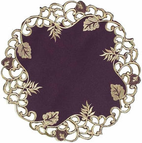 Plum Gold Table Doilies – Velvet Plum Embroidered Doilies for Rustic Table Decor