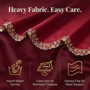 Burgundy Mantel Scarf – Rustic Fireplace Decor | Polyester Embroidered Table Linen Protector 18x90 Inch