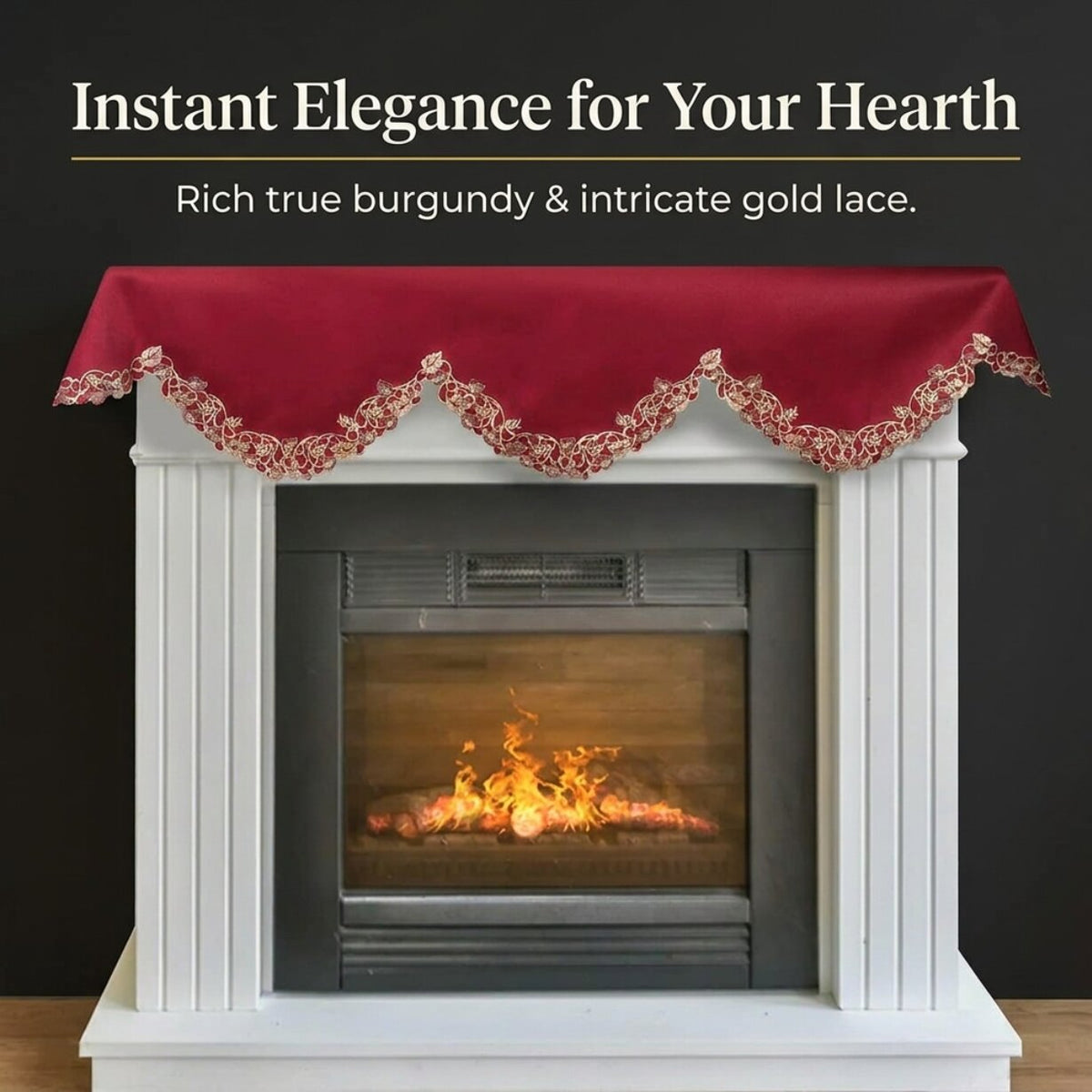 Burgundy Gold Mantel Scarf – Royal Garnet, 18x90 Inch