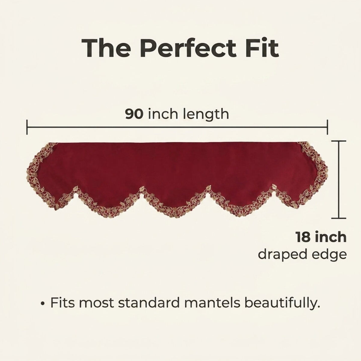 Burgundy Gold Mantel Scarf – Royal Garnet, 18x90 Inch