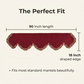 Burgundy Mantel Scarf – Rustic Fireplace Decor | Polyester Embroidered Table Linen Protector 18x90 Inch