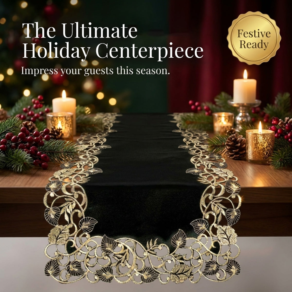 Black Gold Table Runner – Midnight Gold, 14x108 Inch