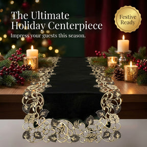 Black Gold Table Runner – Rustic Vintage Decorative Linen 14x108 Inch