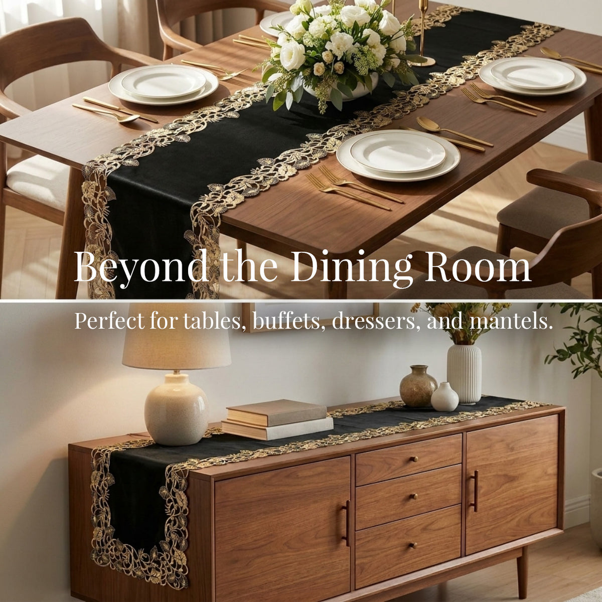 Black Gold Table Runner – Midnight Gold, 14x108 Inch
