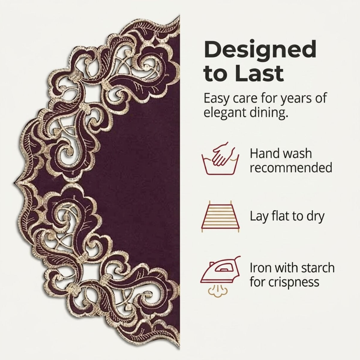 Plum Gold Doilies – Granada Collection 15 Inch Rustic Table Decor Embroidered Linens