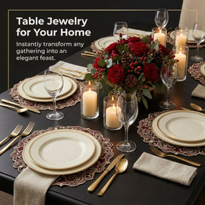 Plum Gold Doilies – Granada Collection 15 Inch Rustic Table Decor Embroidered Linens