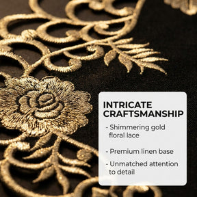 Black Gold Table Doilies – 15 Inch Embroidered Rustic Table Decor for Indoor Outdoor