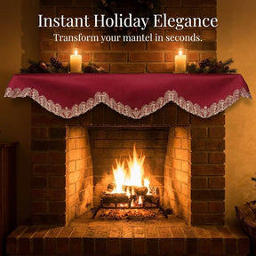 Burgundy Mantel Scarf – Rustic Fireplace Decor, Vintage Table Protector Scarf 18x90 Inch