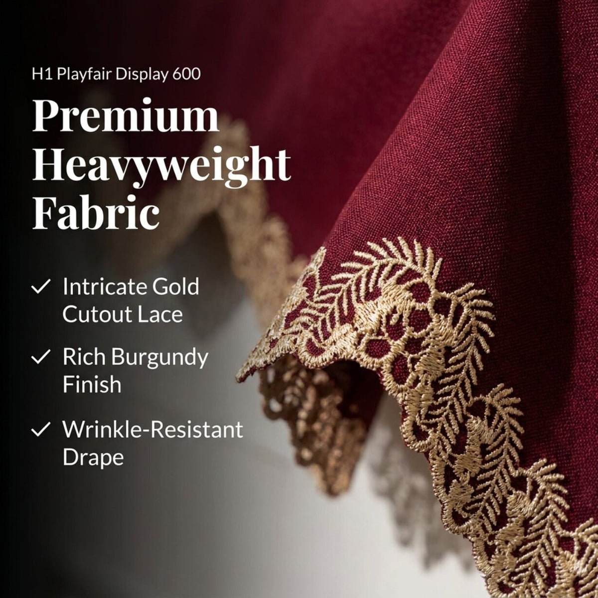 Burgundy Gold Mantel Scarf – Wine Grace, 18x90 Inch