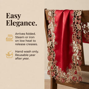 Burgundy Gold Table Runner – Rustic Vintage Dining Table Decor 14x108 Inch
