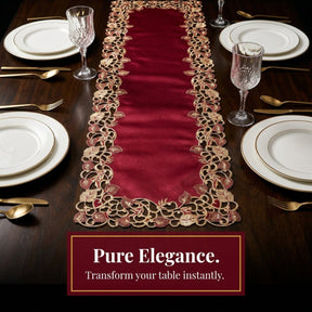 Burgundy Gold Table Runner – Rustic Vintage Dining Table Decor 14x108 Inch