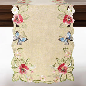 Beige Table Runner – Rustic Embroidered Dining Table Protector 14x108 Inch