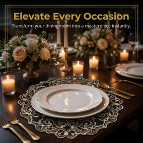 Black Gold Table Doilies – Granada Collection Rustic Embroidered Lace Mats 15 Inch