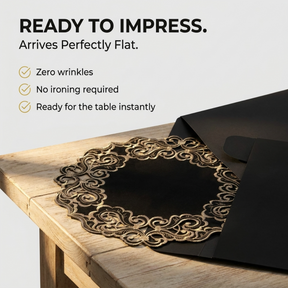 Black Gold Table Doilies – Granada Collection Rustic Embroidered Lace Mats 15 Inch