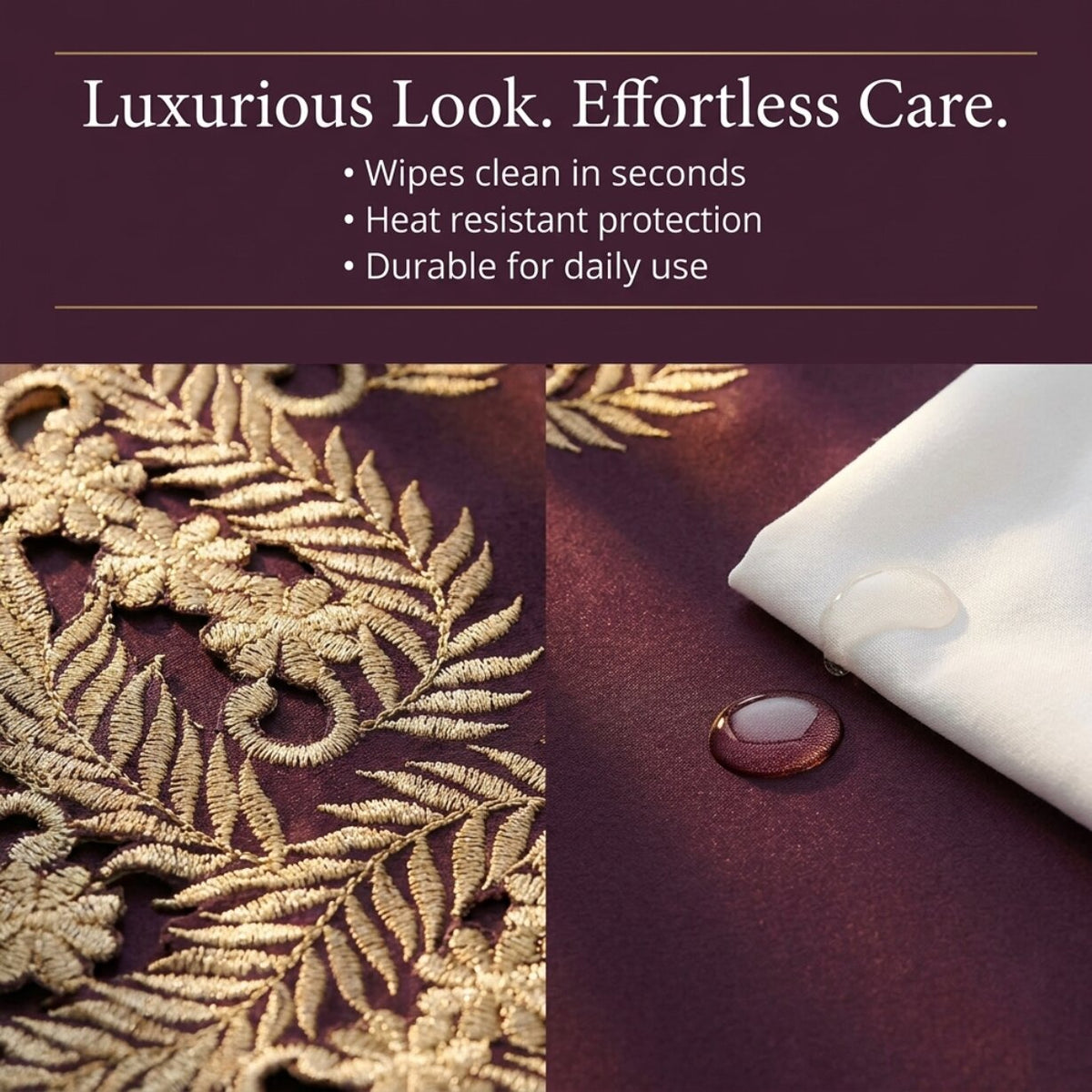 Gold Table Placemats – Plum Table Mats with Embroidered Linen for Rustic Dining Décor