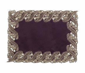 Gold Table Placemats – Plum Table Mats with Embroidered Linen for Rustic Dining Décor