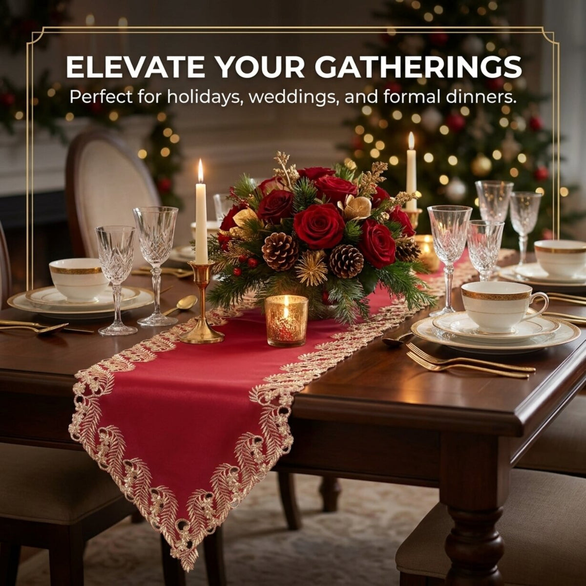 Burgundy Gold Table Runner – Wine Grace, 14x108 Inch