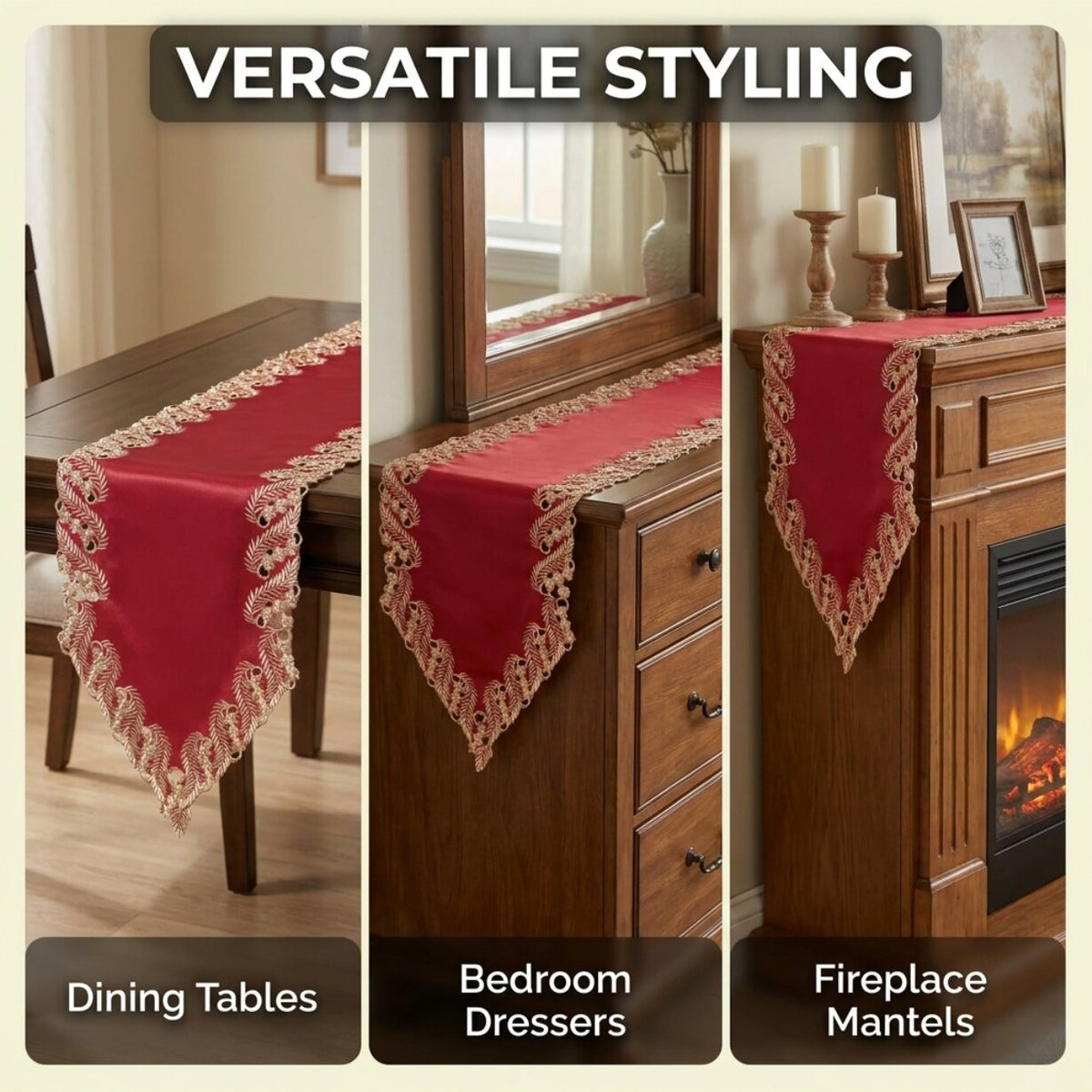 Burgundy Gold Table Runner – Wine Grace, 14x108 Inch