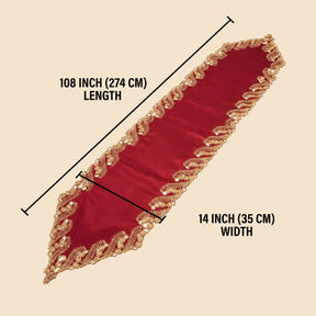 Burgundy Gold Table Runner – Rustic Dining Accent, Embroidered Polyester Linen 14x108 Inch