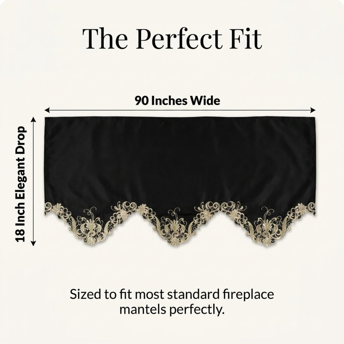 Black Gold Mantel Scarf – Golden Night, 18x90 Inch