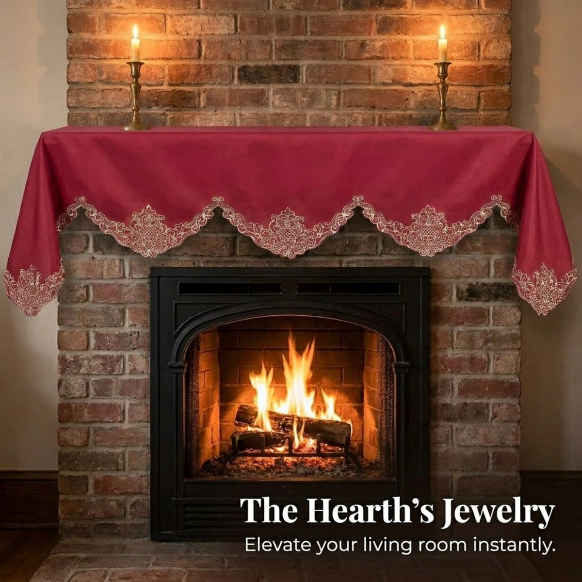 Burgundy Gold Mantel Scarf – Crimson Glow, 18x90 Inch